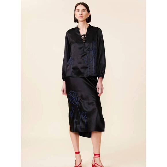 NEW LINGUA FRANCA hudson printed silk skirt in coal
